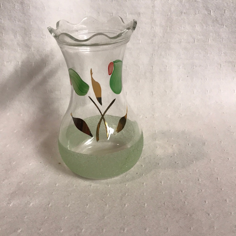 Vintage Bartlett-Collins Hand-Painted Glass Vase with Green Texture on Bottom
